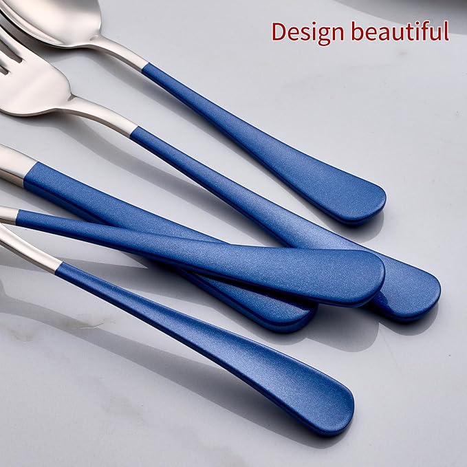 Colorful Silverware Set 20 Piece 18/0 Stainless Steel Flatware Sapphire Blue Handle Cutlery Set Service for 4 Fork Knife Spoon Set Mirror Finish Dishwasher Safe