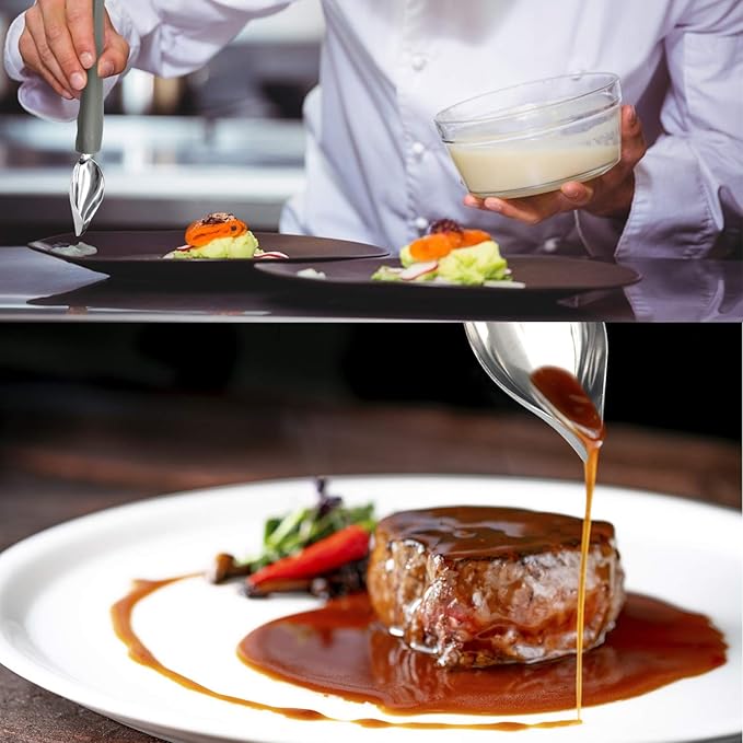 5 Pieces Culinary Drawing Decorating Spoon Set, Drizzle Spoons, Cooking Tweezers and Melon Baller Spoon, Professional Chef Tool for Decorating Plates