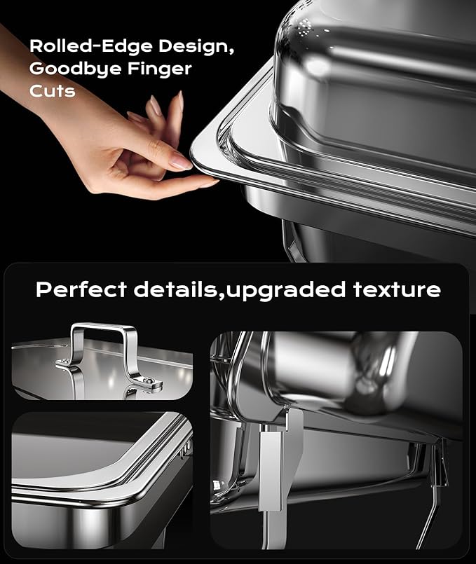Chafing Dishes for Buffet 4 Pack, 9QT [Mirror-Like Polished Finish] Food Warmers for Parties Buffet [No Fingers Cut] Roll Edge Designed Chafing Dish Buffet Set for Any Party with Complete Set