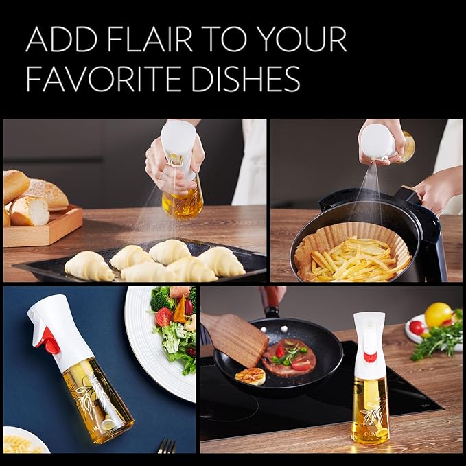 FLAIROSOL OLIVIA Oil Sprayer for Cooking, 200ml Glass Olive Oil Sprayer, Continuous Cooking Spray Bottle with Portion Control, Olive Oil Dispenser for Kitchen, Air Fryer, Salad, BBQ (Golden Leaves)