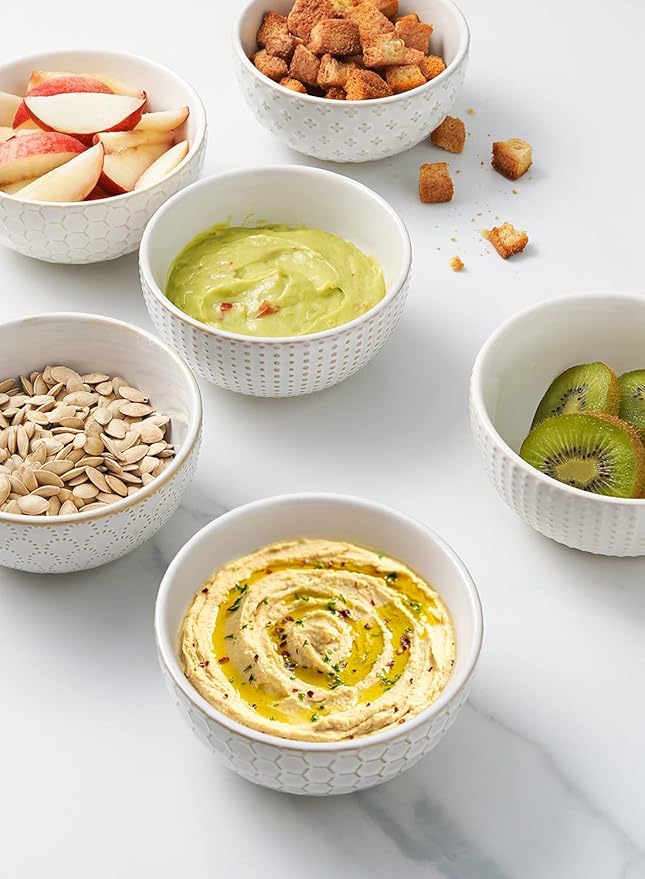 LE TAUCI Small Bowls 12 OZ, Ice Cream Bowl, Ceramic Embossment Stoneware Bowl, Bowls Set for Dessert, Fruits, Side Dishes, Suit For Housewarming - 4.5 Inch, Set of 4, Arctic white