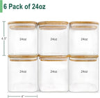 Urban Green Glass Jars with Airtight Lids, Airtight Glass Canisters with Locking Lids, (Bamboo-6P-24oz)