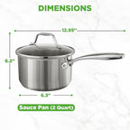 NutriChef 2 Quart Stainless Steel Pot with Lid - Heavy Duty Saucepan with Ergonomic Handles, For All Cooktops