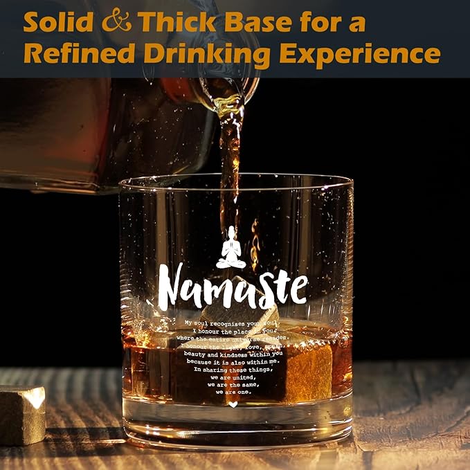 kunlisa Namaste Zen Gifts Whiskey Glasses, Meditation Spiritual Gifts for Women, Gift for Yoga Lovers, 10 oz Drinking Rocks Glasses for Women Whisky Cocktail Scotch Bourbon Liquor