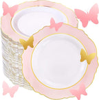 WDF 60pcs Pink Dessert Plates - 7.5inch Baroque Pink &White Disposable Dessert/Salad/Appetizer Small Cute Cake Plates for Upscale Parties &Wedding-Special for Bridal Shower, Brithday, Baby Shower