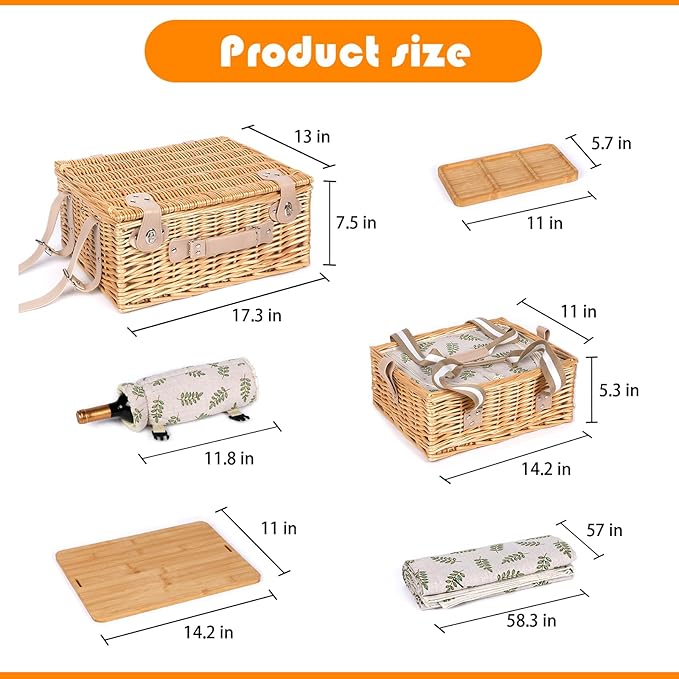Hap Tim Dual Wicker Picnic Basket Set with Blanket Charcuterie Boards for 2/4/6 - Unique Gifts Ideas for Couple, Engagement, Wedding, Bridal Shower, Family, Christmas - White Elephant Gifts for Adults