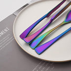 Luxury 18/10 Stainless Steel Matte Rainbow Colorful Flatware Set - Silverware Cutlery Utensil Set Steak Knife Spoon and Fork Knife Serving Set, Service for 1 (6-Piece)