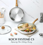KOCH SYSTEME CS Stainless Steel Frying Pan Set with Lid, 8" & 10" & 12" Stainless Steel Pans Set with Heat-resistant Handle, Triply Base Induction Cooking Pans Set, Fast & Even Heat, Dishwasher Safe