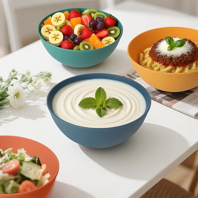 Unbreakable Cereal Bowls 40 OZ, Wheat Straw Bowls Set of 6, Alternative Plastic Bowls for Kitchen, Outdoors, Microwave & Dishwasher Safe Bowl Set for Salad, Cereal, Snack, Ramen, Multi