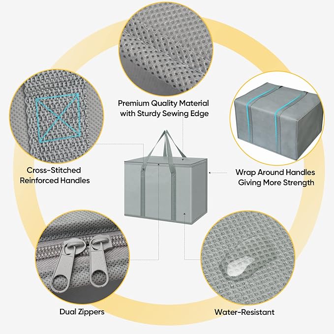 BALEINE 2Pk Insulated Reusable Grocery Bags, Collapsible Cooler Bag for Groceries, Heavy Duty Large Insulated Bag (16''x9''x13'', Urban Gray)