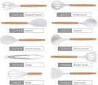 Silicone Cooking Utensils Set, MONGSEW Heat Resistant Kitchen Utensils for Cooking with Wooden Handle, Spatula Turner Spoon Tongs Whisk (WHITE, Smile Dog Pattern)