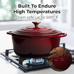 Zulay Kitchen 6 Quart Enameled Cast Iron Dutch Oven with Lid, Silicone Trivet & Heat Pad – Premium Durability & Oven Safe up to 500°F – Heavy Duty Cookware Perfect for Bread Baking, Stews, Braising & Roasting – Garnet