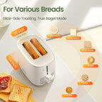 Toaster 2 Slice, Wide Slot for Toasting Bagel Muffin Waffle Gluten Free Breads, 7 Shade Settings, Defrost & Reheat, Stainless Steel, Easy Clean, White