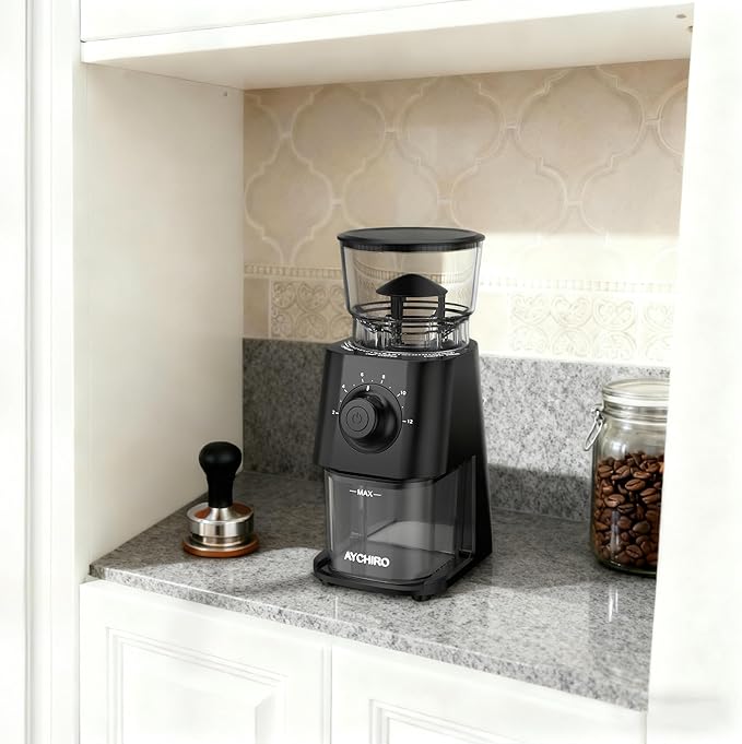 Coffee Grinder Electric, Coffee Beans Grinder for Home Use with 30 Grind Settings - 12 Cups Capacity for Espresso, Drip & Americano, Black