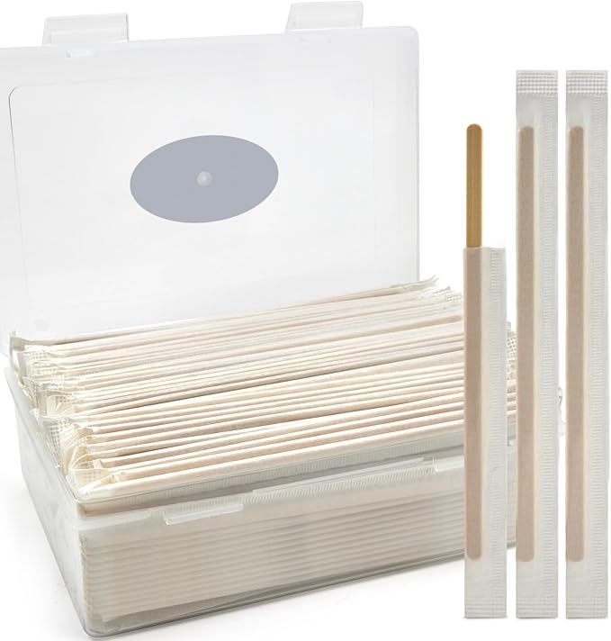 Bamboo Coffee Stirrers Individually Wrapped 200 Count in Storage Box – Coffee Stir Sticks 5.5 inch Coffee Bar Disposable individually wrapped coffee stirrers for Coffee and Cocktail