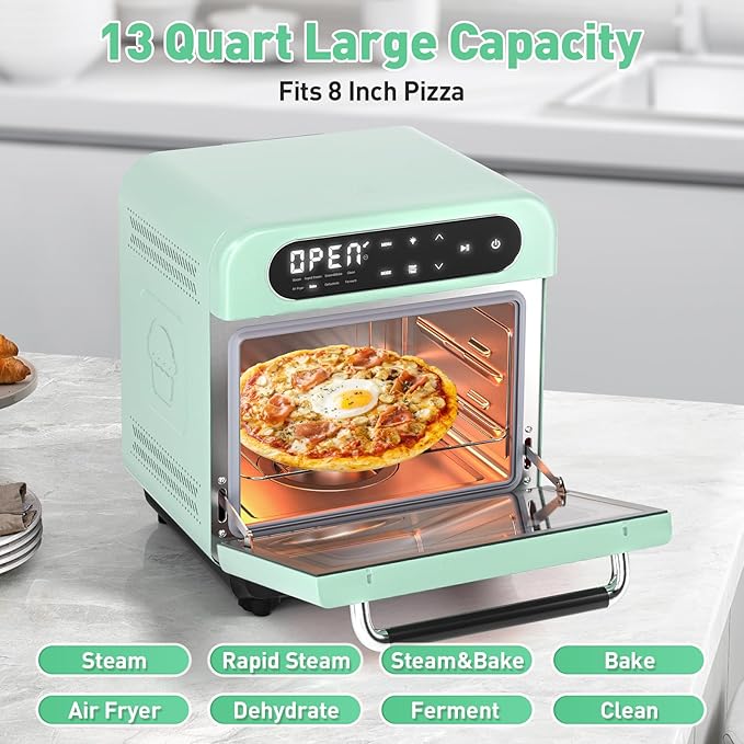 Secura Multifunction Air Fryer Steam Oven, 13 Quart Compact Oven with Convection Bake, Airfryer, Rapid Steam, Ferment, Dehydrator Combo, Nutritious & Delicious Food Steamer for Cooking (Mint Green)