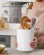 Nucookery 6.4'' Utensil Holder - Ceramic Utensil Holder for Kitchen Counter, Large Capacity Countertop Storage, Farmhouse Style Utensil Crock Organizer for Spoons, Spatulas & Cooking Tools