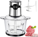 Electric Food Processor, 500W Vegetable Chopper Meat Grinder with 8cups/2L Glass Bowl ＆ Timer, Electric Garlic Chopper Veggie Cutter with 3 Speeds＆4 Blades, Kitchen Blender Mixer for Pet＆Baby Foods