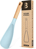 Cooking Spoon for Nonstick Cookwares, Great for Cooking and Serving Sturdy BPA-Free Matte Silicone, Wood Handle Spoon for Mixing, Scoop, and Scrape (BLUE)