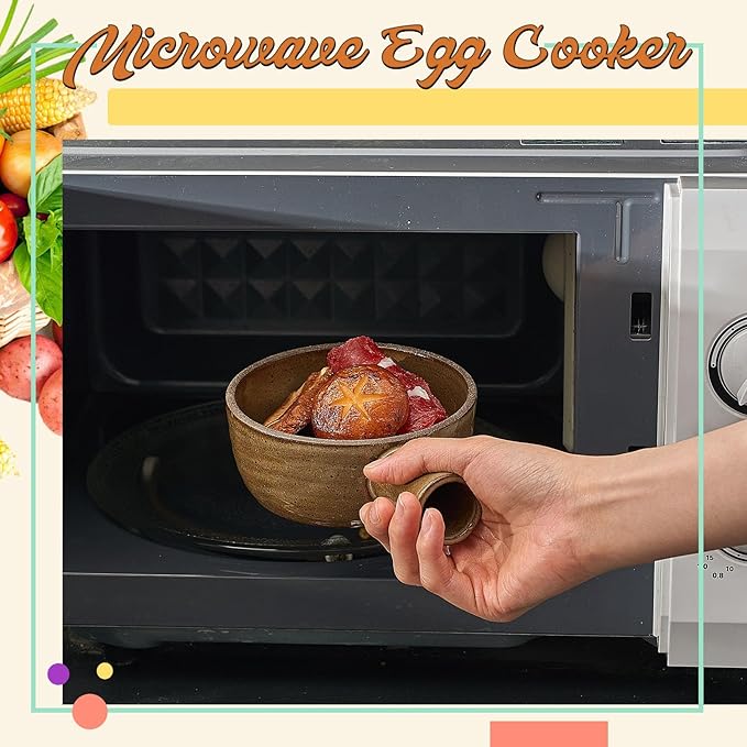 Maxdot 2 Set Egg Cooker Egg Microwave Cooker with Lid and Hollow Hand Ceramic Microwave Egg Poacher Cooker for Household Use and Food Preparation