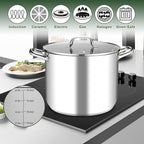 Leonyo Stainless Steel Stock Pot, 24QT Large Pot For Cooking, 18/10 Stockpot with Glass Lid for Stewing Simmering Boiling, Heavy-Duty 3-ply Bottom for All Stoves, Dishwasher Safe & Food Grade Cookware