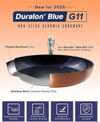 Nuwave Healthy G11-Pots and Pans Set Non Stick, 9H Near-Diamond Hardness Scratch-Resistant, Works on All Stovetops, PFAS Free, with Frying Pans, Saucepans & Glass Lids, Stay-Cool Handles, Copper