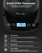 Harriet Gooseneck Electric Kettle - 1200W Fast Heat, 0.8L Stainless Steel, Precision Temp Control & Timer, Wood Handle, Pour Over Coffee and Tea, Black