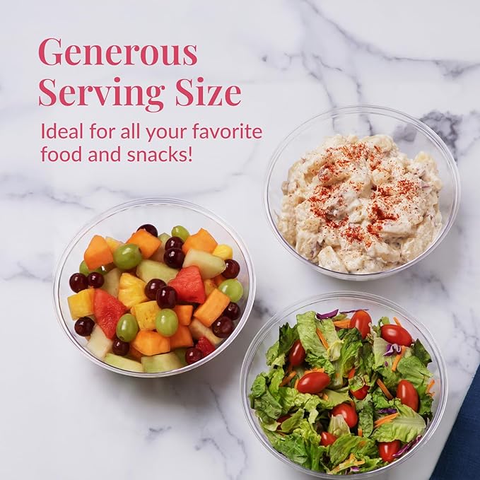 Prestee Clear Plastic Serving Bowls, 150 Oz 4 Pack - Round Large Disposable Bowls, Punch Bowl, Party, Chip Bowl Containers - Candy, Salads, Parties, and Serving Food - Large Salad Dish for Eating