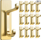 pickpiff 12 Pack Wall Hooks for Coat and Towel: 13LB Adhesive Door Hanger Stick on, Gold