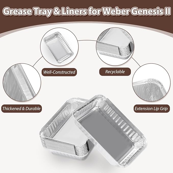 93305 Catch Pan for Weber Genesis II e-310 e-315 e-325 e-330 e-335, Drip Pan for Weber Spirit 200/300 Series Gas Grill 83156 Grease Tray with 10-Pack Drip Pans Liner for Weber Replacement Parts