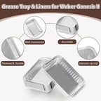 93305 Catch Pan for Weber Genesis II e-310 e-315 e-325 e-330 e-335, Drip Pan for Weber Spirit 200/300 Series Gas Grill 83156 Grease Tray with 10-Pack Drip Pans Liner for Weber Replacement Parts