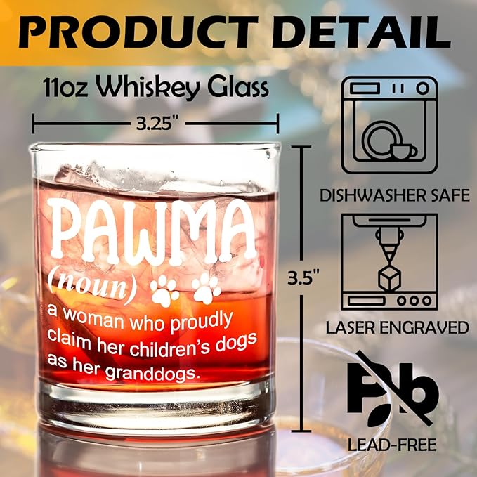 kunlisa Pawma Gifts Whiskey Glasses, Dog Grandma Gifts for Mother's Day, Dog Lovers Owners Gift, 10 oz Drinking Rocks Glasses for Women Whisky Cocktail Scotch Bourbon Liquor