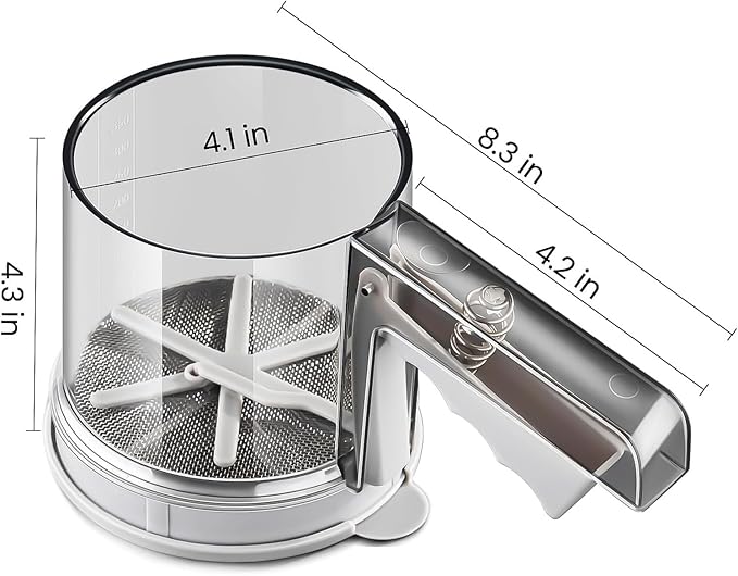 ‌3 Cup Flour Sifter, Sifter for Baking Sifter Handheld Baking Sieve Food-Grade Double-Filter Stainless Steel Flour Sifter Non-Rust Sifter used for Rapid Screening of Flour Apricot Flour Sugar Powder
