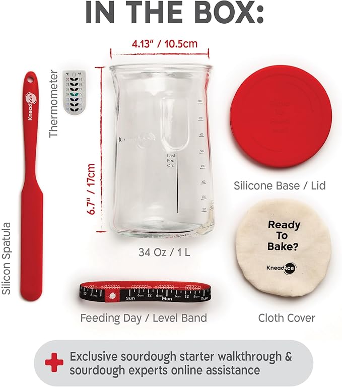 Pro Sourdough Starter Kit - 34oz Large Capacity Glass Fermentation Jar with Lid & Tracker, Sourdough Starter Fermenter for Homemade Sourdough, Bread Dough Prep & Culinary Fermentation, 1 Set