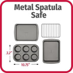 GoodCook 4-Piece Nonstick Steel Toaster Oven Set with Sheet Pan, Rack, Cake Pan, and Muffin Pan, Gray, 4-Piece Set Distributes Heat Evenly, Nonstick Coating, Dishwasher-Safe