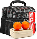 FlowFly Double Layer Cooler Insulated Lunch Bag Adult Lunch Box Large Tote Bag for Men, Women, With Adjustable Strap,Front Pocket and Dual Large Mesh Side Pockets