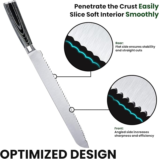 10-Inch Serrated Bread Knife With Wooden Handle, Bread Cutting Knife for Homemade Sourdough Bread, 10-Inch Blade With 5-Inch Handle, Razor Sharp