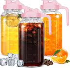 Mason Jar Pitcher, 64 OZ Breast Milk Pitcher Double Leak Proof with Pour Spout Handle, Wide Mouth Iced Tea Pitcher for Fridge, Creamer Container for Coffee, Sun Tea juice (Pink,3 Pack)