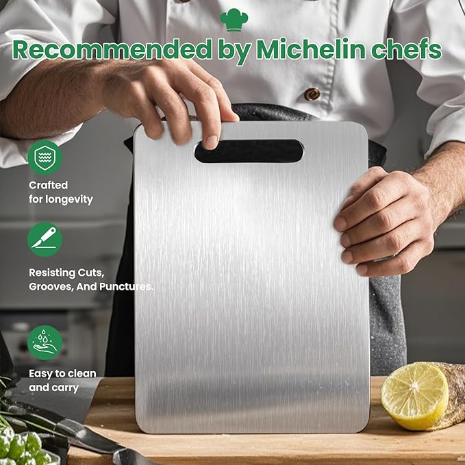 3 Pack Titanium Cutting Boards for Kitchen,100% Pure Titanium, Cutting Edge Hygiene & Durability, Double-sided food-grade Cutting Board For Meats Fruist And Vegetables,Easy to Clean（M+L+XL)