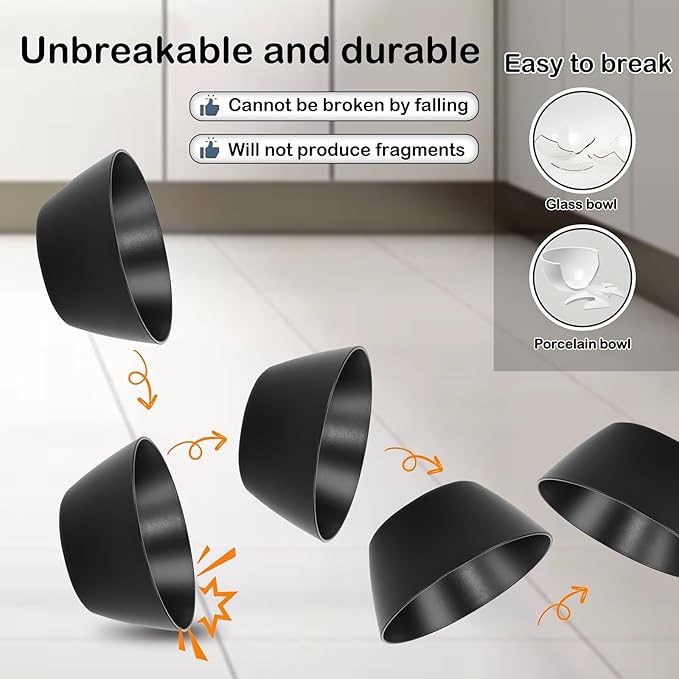 supernal 12PCS Black Wheat Straw Bowls - Unbreakable Reusable Plastic Soup & Cereal Straws Bowls,Fridge and Dishwasher Safe Stackable,Lightweight Black Disposable Bowl for Ramen,Salads and Catering