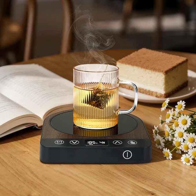 Smart Coffee Mug Warmer, 50W Fast Heating Coffee Warmer for Desk with 5 Temperature Control & 2-12H Auto Shut Off, Electric Large Panel Cup Warmer for Milk, Tea, Beverage, Candle, Wood