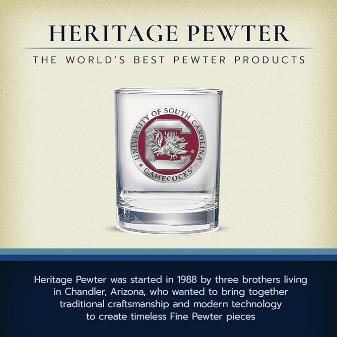 Heritage Pewter South Carolina Double Old Fashion | Double Rocks Glass 14 OZ for Liquor | Expertly Crafted Pewter Glass