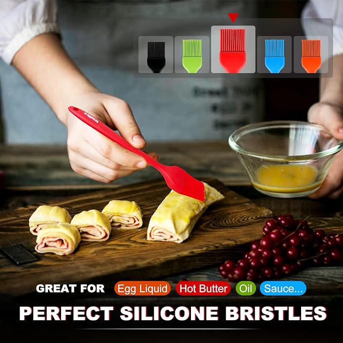 Walfos Silicone Pastry Brush, Heat Resistant Basting Brush Set, Perfect for Baking,BBQ Grill,Kitchen Cooking,Strong Steel Core and One-Pieces Design,BPA Free and Dishwasher Safe (5 Pcs)
