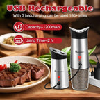 Electric Salt and Pepper Grinder Set: For Gravity Automatic Salt and Pepper Grinder Set with Light Adjustable Coarseness Sea Spice Shakers Stainless Steel Rechargeable Spice Peppercorn Mill