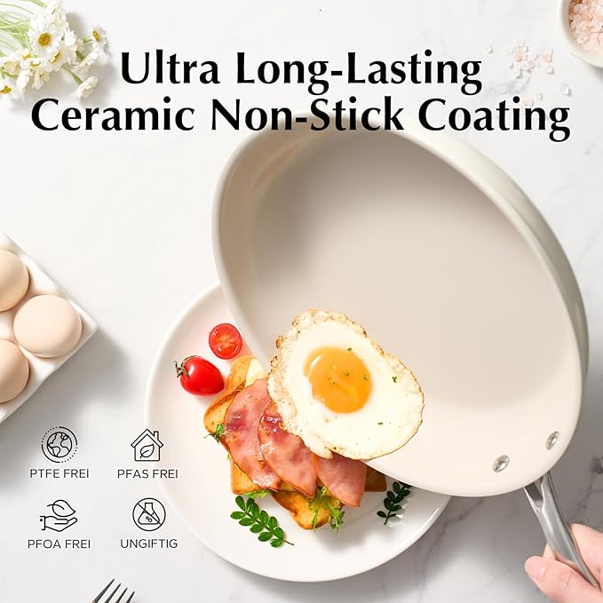 Redchef Nonstick Frying Pan Skillet, Ceramic Non-Stick Saute Pans, 9.5 inch Cooking Fry Pan with Stay Cool Handle, All Stovetops (Gas, Electric & Induction), Dishwasher/Oven Safe, PFAS-Free, Non Toxic