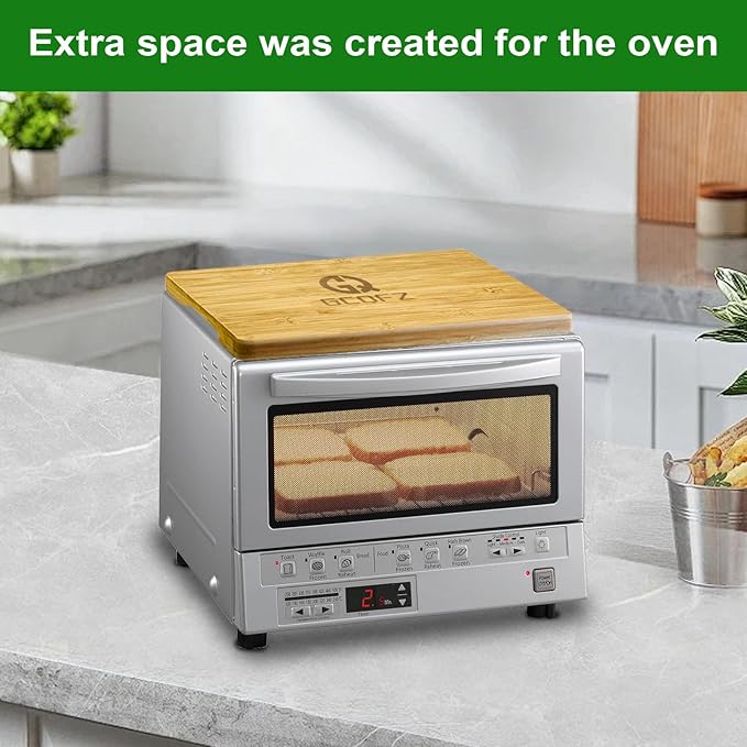 Space-Saving Bamboo Cutting Board with Non-Slip Silicone Feet and Built-in Handle for Panasonic NB-G110P FlashXpress Toaster Oven, Countertop Oven Accessories