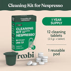 Roobi Cleaning Pods Compatible with Nespresso. Includes 1 Reusable Pod & 12 Cleaning Tablets. Specially Formulated for Originaline Machines. 1 Year Supply.