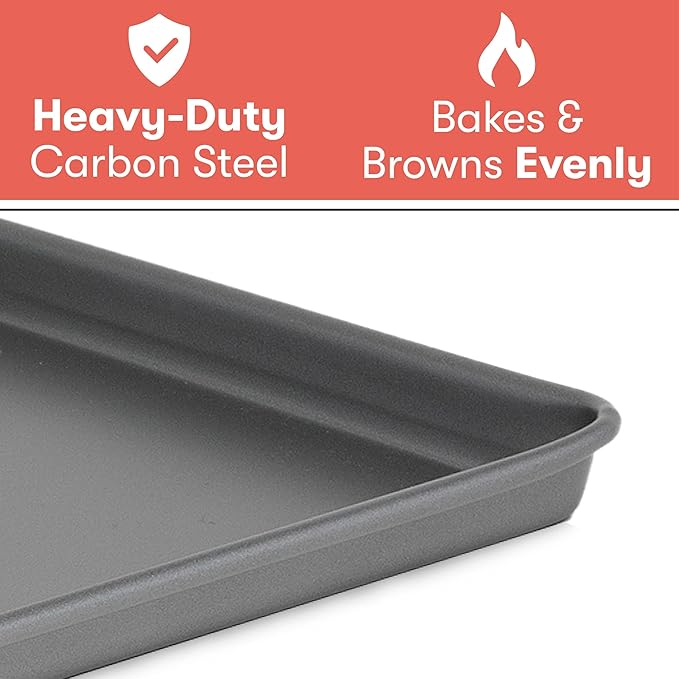 Cooking Light Heavy Duty Nonstick Bakeware Carbon Steel Baking Sheet or Cookie Sheet with Quick Release Coating, Manufactured without PFOA, Dishwasher Safe, Oven Safe, 15-Inch x 10-Inch, Gray