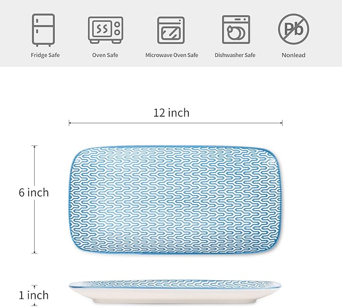 Selamica Ceramic Serving Platters, 12 Inch Serving Trays for Party Entertaining, Large Rectangular Serving Plates, Set of 6, Assorted Colors