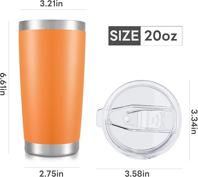 20 oz Tumbler with Lid Stainless Steel Double Wall Vacuum Insulated Tumblers Powder Coated Cups Travel Mug Keep Drinks Cold and Hot, Orange